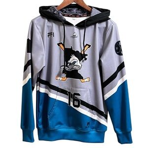 Minnesota Ducks Youth XL Hockey Hoodie Sweatshirt Baker pouch pocket gray blue
